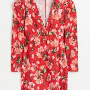 H&M Red Floral Long Sleeve Dress